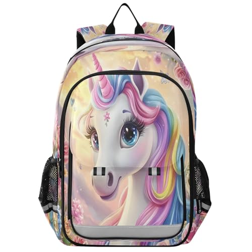 Kinder-Laptop-Rucksack, niedliches Einhorn und Rose, High Middle School, lässiger Tagesrucksack, tägliche Reise, Laptoptasche