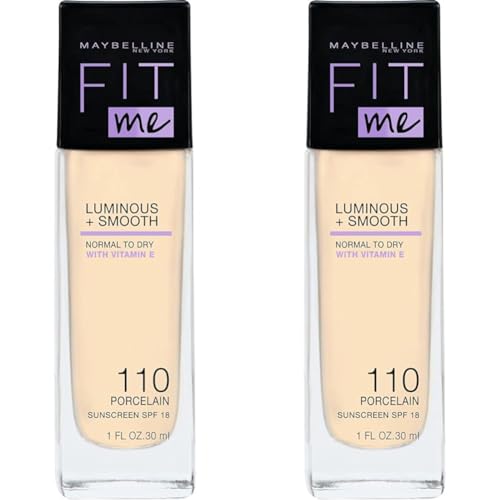 Maybelline New York Make Up, Fit Me! Foundation mit LSF18, Für makellose Haut, Alle Hauttypen, Nr. 110 Porcelain, 30 ml (Packung mit 2)