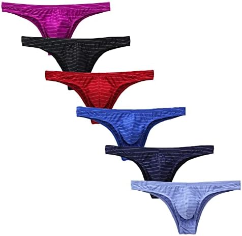 Hip Men's Half Color Striped 6PC Low Bikini Panties Briefs Waist Men's underwear C9 Mens Underwear, Medium