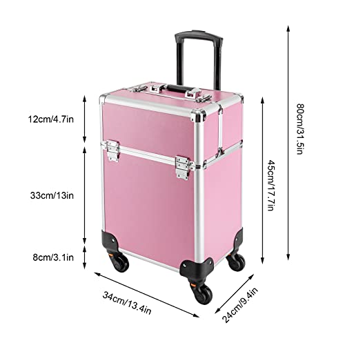 Chldessing Rolling Makeup Train Case,Aluminum Makeup Case With Wheels Barber Case, Professional Makeup Train Case Organizer For Hair Stylist Makeup Nail Tech Salon Swivel Wheels With Key Wagon Case #TOP6