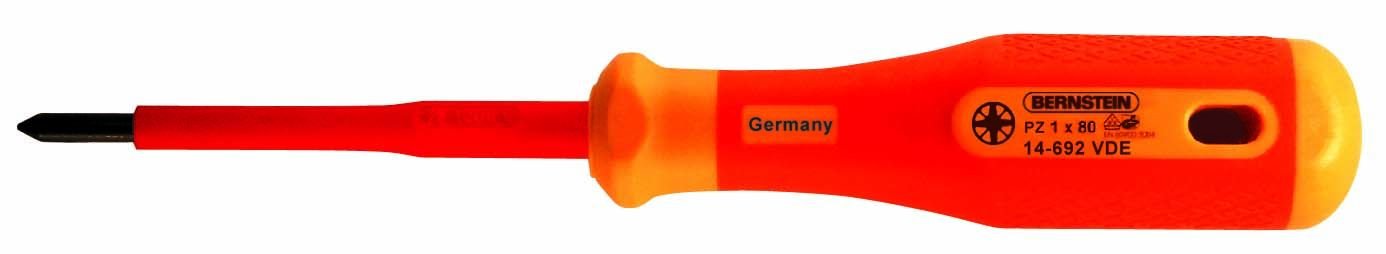 Bernstein 14-693 VDE Phillips Screwdriver Pozi-Drive Size 2 Blade Length 100 mm with 2-Component Handle, Multi-coloured