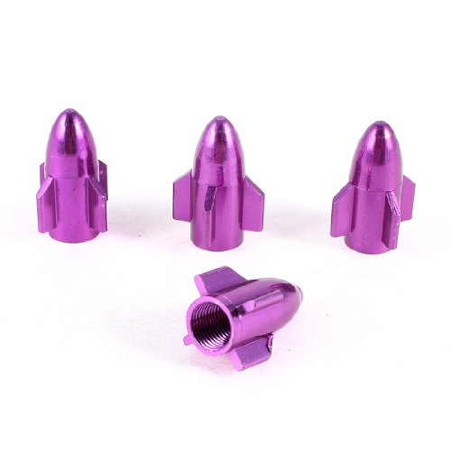 Ruilogod Tapas de Válvula de Neumático Diseño Cohete Moradas 25mm 4 Piezas para Auto