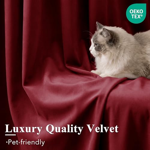 Image of Red Velvet Curtains Extra Long for Chrismas Decor, W52 x L132, 2 Pcs | 300GSM Soft Velvet Drapes, Room Darkening, Thermal Insulated, Home Theater Curtains, Luxury Decor for Bedroom, Living Room