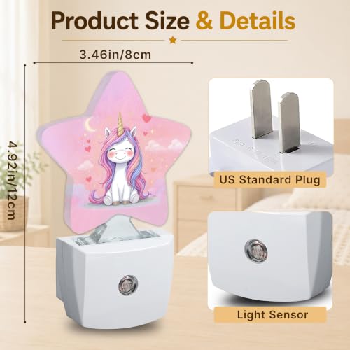 Image of Star Night Light Plug in, Pink Unicorn Dusk to Dawn Sensor Night Light, Soft Glow Lamp for Kids Bedroom Nursery Hallway Bathroom, Energy Saving Compact Design