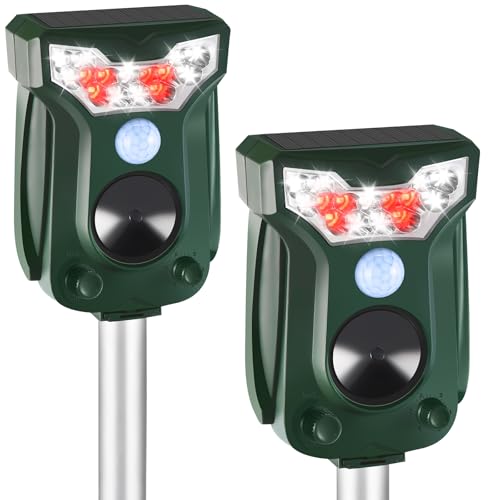 2 Pack Cat Repellent Outdoor Solar Ultrasonic Animal Repeller- Motion Activated Pest Deterrent Device for Cats Dogs Raccoons Deer Skunks Rodents Waterproof Scare Away Raccoon Deterrent Stakes