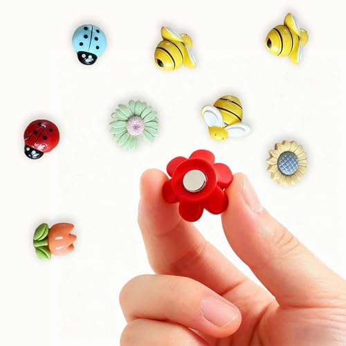 Image of Store2508 Set of 10 Cute Flower & Bug Fridge Magnets for Home Kitchen Decor | Strong Decorative Magnets for Whiteboard Refrigerator Memo Photos | Lightweight Sunflower Daisy Bee Ladybug Magnet Set