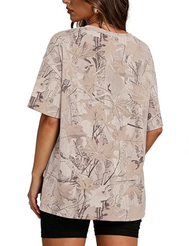 Image of Womens Camo Shirt Oversized Maple Leaf Short Sleeve T Shirts Tops