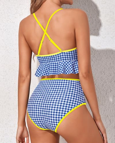Image of Women Ruffle Bikini Set High Waisted Tummy Control Two Piece Swimsuits