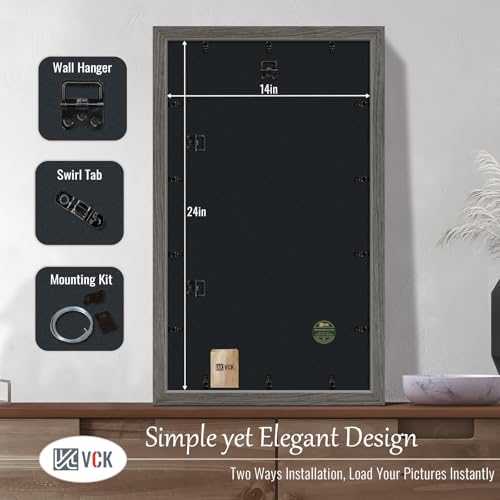 Image of VCK 14x24 Frames 3 Pack, Gray Grey Poster Frame MDF Wood with Polished Plexiglass, Wall Mounting Horizontal & Vertical Display