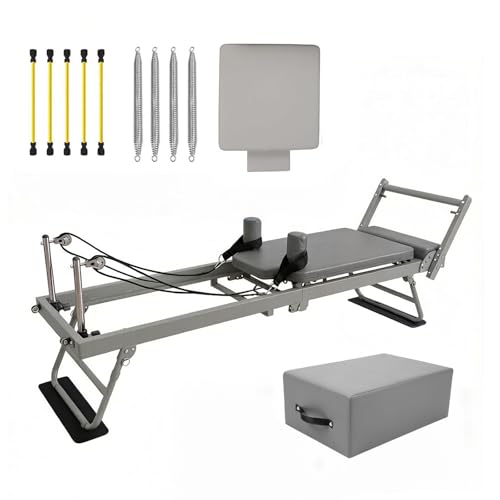 DMJLI-T Pilates Reformer - Macchina Pieghevole con 4 Molle e 5 Corde, Macchina Pilates Pieghevole Professionale per Casa e Studio, Portata Fino a 120 kg,Grey-10box