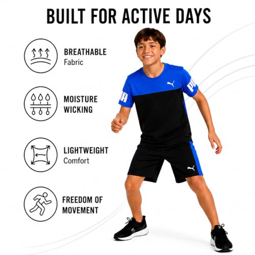 Image of PUMA Boys Active Shorts Set - 2 Piece Dry Fit T-Shirt and Performance Gym Shorts - Activewear Clothing Set for Boys (4-16)