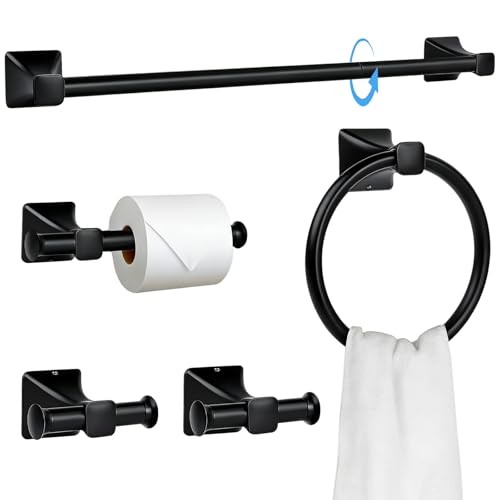 5-Piece Matte Black Bathroom Hardware Set, SUS304 Stainless Steel Wall Mounted Towel Rack Set...