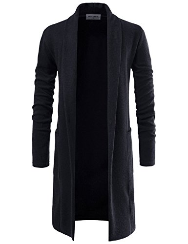 NEARKIN (NKNKTNC803 Mens Slim Cut Look Knitwear Shawl Collar Long Cardigan Sweater Black US XXXL(Tag Size 3XL)