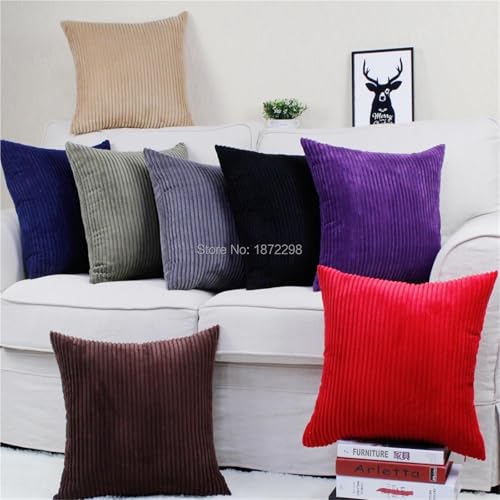 Coussin Velours Cotelé blanc 55x55 cm housse de coussin rayée pour canapé chic - 5