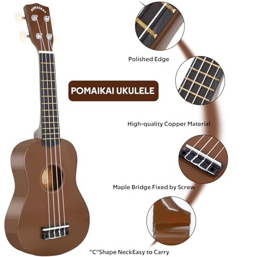Image of POMAIKAI Soprano Wood Ukulele Rainbow Starter Uke Hawaii kids Guitar 21 Inch with Gig Bag for kids Students and Beginners (Brown)
