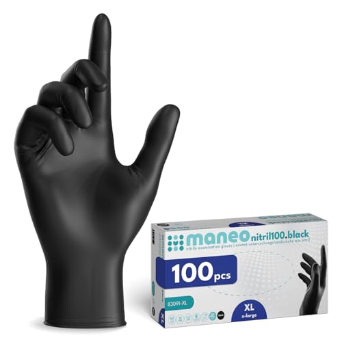 maneo 100x Einweghandschuhe Schwarz Nitril Handschuhe puderfrei XL