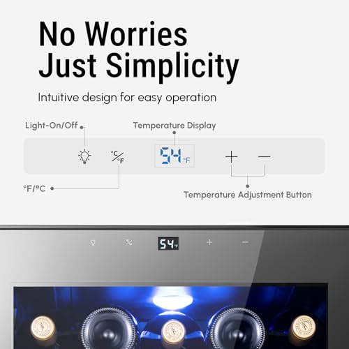 Image of Yeego Wine Fridge - 34 Bottles Wine Cooler, 38-65℉ Digital Control with Double Glass Door & LED Light, Freestanding Wine Fridge Under Counter for Home Bar and Kitchen