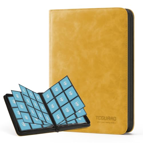 Image of Trading Card Binder, 9 Pockets PU Card Collection Binder, Zipper Card Album Hold Up to 540 Cards, Binder for Sports Card, MTG, TCG Yugioh Card (Yellow)