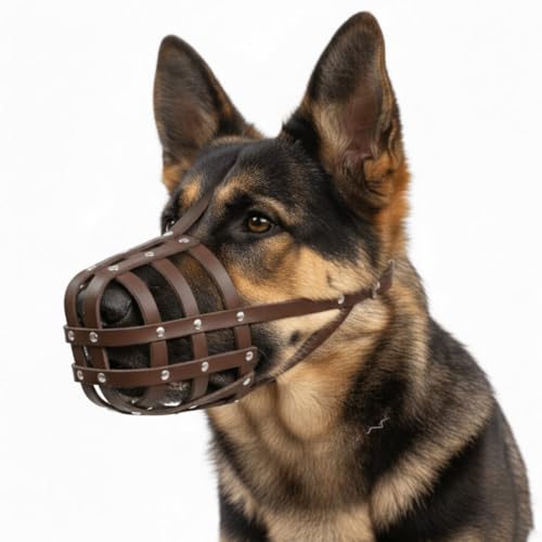 L&J Pets Uk Hochwertiger Leder-Maulkorb für Deutscher Schäferhund – Sicher, Bequem & Verstellbar für Große Hunde (W3, Braun)