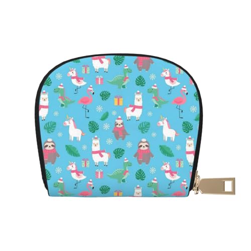Men Leather Wallet Card Holder Christmas Animals Llama Sloth Dinosaur Flamingo Travel Accessory