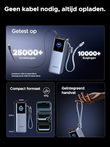 UGREEN Nexode Pro Power Bank, 25000mAh, 200W max. snelladen met 68cm intrekbare kabel en USB-C-kabel, compatibel met MacBook Pro, Dell XPS, Lenovo, HP-laptops, iPad Pro, Galaxy S25 Ultra, iPhone 17 - Afbeelding 6