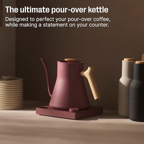 Image of Fellow Stagg EKG Pro Gooseneck Electric Kettle, Temperature Control | LCD Brewing for Pour-Over Coffee and Tea, Stainless Steel, Guide Mode, Brew Timer, Desert Rose, Maple Handle, 0.9 Liter