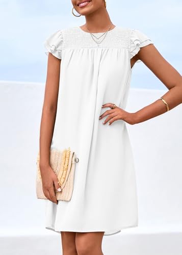 Image of KIRUNDO Wedding Guest Shift Dresses for Women Short Spring Summer Ruffle Cap Sleeve Chiffon Babydoll Flowy Mini Sundress