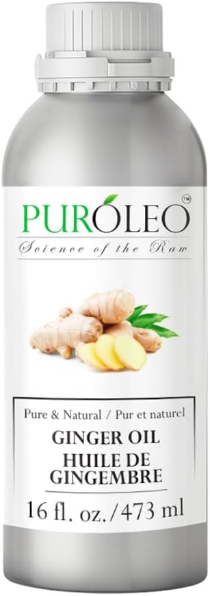 PUROLEO Ginger Essential Oil 128 Fl Oz/3785 ML (Made in Canada) Pure, Natural and Authentic Aromatherapy Oil for Diffuser, Massage and DIY Blends - Soothes, Calms and Energizes