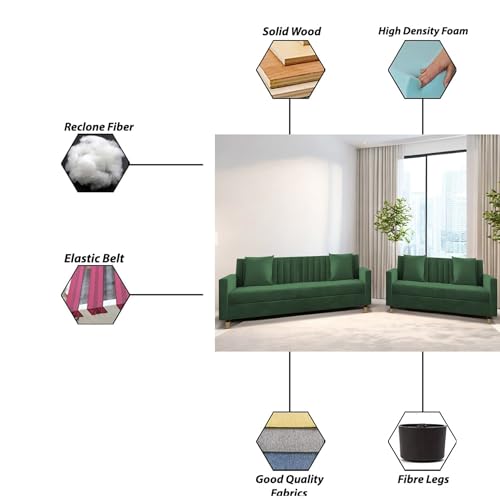 Image of Casaliving Garcia 3+2 Seater Sofa Set for Living Room (Green Colour) Premium Fabric Sofa