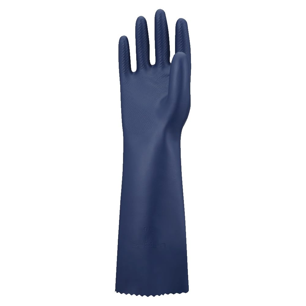SHOWA CN751, Gant de protection chimique (Eco Best Technology), nitrile non supporté de longueur supérieure (380mm), intérieur floqué et finition avec motif de vagues, Tailles M