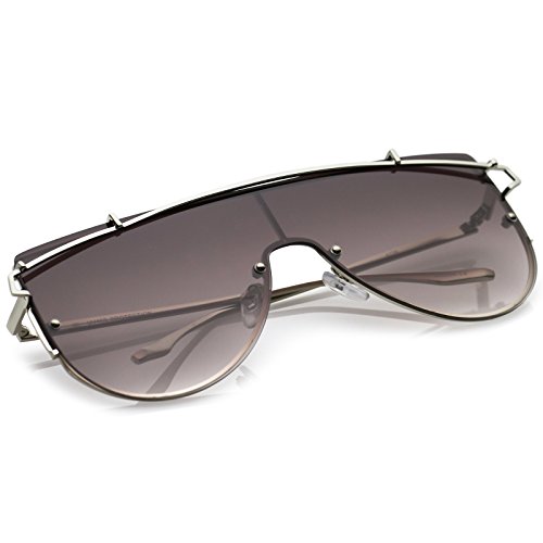 zeroUV Futuristic Rimless Metal Crossbar Nuetral Colored Mono Lens Shield Sunglasses 64mm4