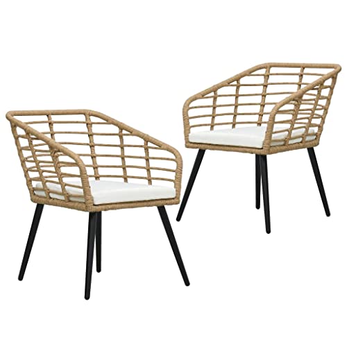 vidaXL 2X Chaises de Jardin avec Coussins Chaises de Terrasse Chaises de Patio Chaises d'Extérieur Sièges d'Extérieur Résine Tressée Couleur de Chêne