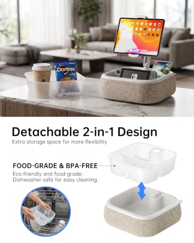 SnackN'Stream Kindle Stand Holder, Tablet Phone Holder, Bathtub Caddy with Detachable Snack Bowl and 2 Fabric Covers, 360° Mount, Compatible with iPad iPhone Kindle 4.7-13" Devices (White) - image 3