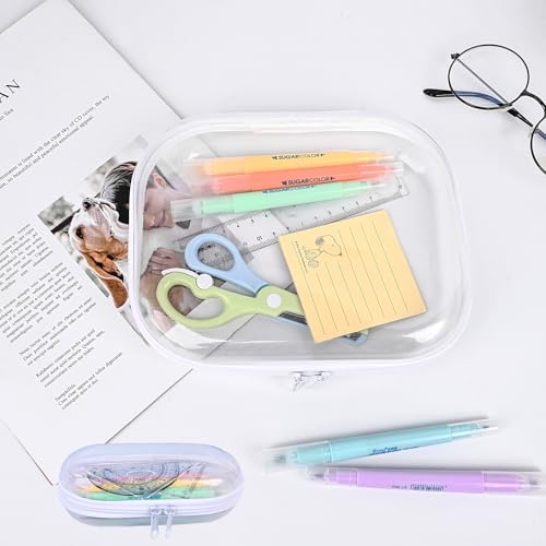 Image of Clear Hard Shell Zipper Case,6PCS Transparent Clear Zipper Pouches,Hard Side Plastic Case Set,Portable Travel Storage Organizer Bins