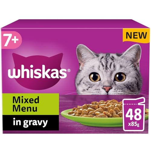 Whiskas 7+ Senior Wet Cat Food Pouches Mixed Menu in Gravy 48 x 85g
