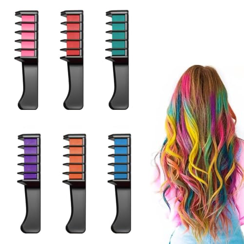 Image of Hair Chalk Comb Temporary Hair Color for Girls, Kids & Women - Washable, Non-Toxic Hair Colour Chalk Set | 6 Blendable Colours | Quick-Dry Hair Dye Combs for Party, Birthday, Halloween, Cosplay