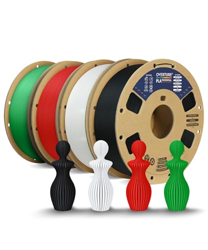 Image of OVERTURE 4KG Bundle PLA Plus (PLA+) Filament 1.75mm, Stronger & More Durable, Professional Toughness 3D Printer Filament 1kg (2.2lbs) 4 Pack (Black+White+Red+Green)