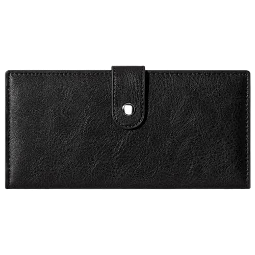 Slim RFID Blocking Genuine Leather Wallet for Women Bifold Long Credit Card Holder Clutch (Black)