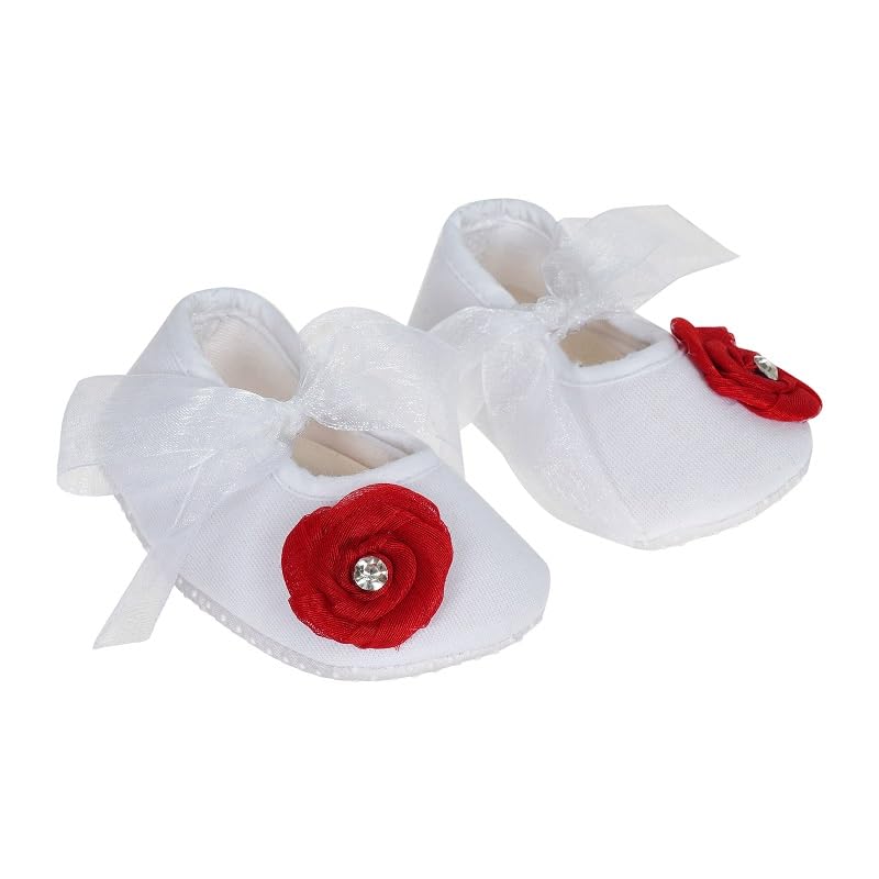 Rsmart Infant New Baby Toddlers Cotton White Sandal Ribbon Booties With Red Flower Patch (Age 9-12 Months), Length : 13 CM(RSM_44) (B0D8BRJT7N) Amazon Price History, Amazon Price Tracker