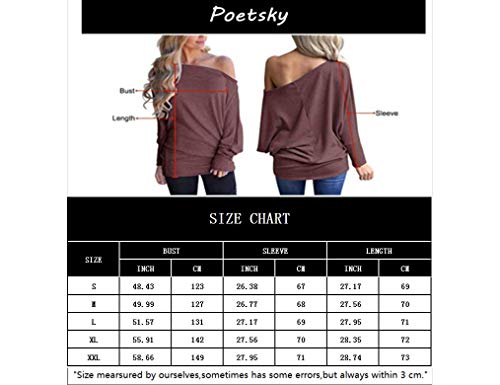 Poetsky Off Shoulder Shirts For Women Dolman Long Sleeve Tops Oversized Blouse Pullover (L, Black) #TOP4
