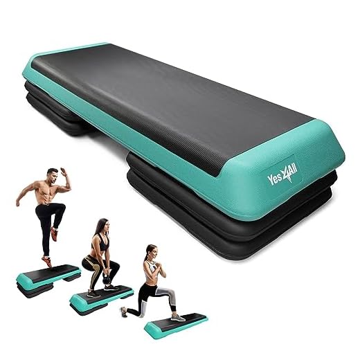 Yes4All Adjustable Workout Aerobic Exercise Step Platform Health Club Size with 4 Adjustable Risers Included and Extra Risers Options - Green Black