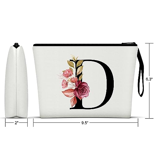 Image of Vavabox A-Z Personalized Makeup Bag, Birthday Gifts for Women Mom, Gifts for Best Friend, Bride Bridesmaid Cosmetic bag (D, 01-White)