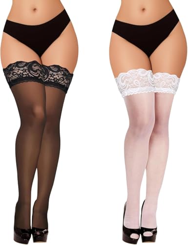 La mejor selección de Medias . 41 ZYHSLZ 2 Pares Medias Sexy para Mujer, Medias Negras Mujer, Sensuales, de Largas Mujers, Transpirables y Sensuales, Pro - Piel, Combinables con Vestidos y Tacones (Negro; Blanco)