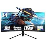 Great voell 34' Ultra-Wide 21:9 Curved Gaming Monitor, 165Hz, UWQHD 3440x1440, 1ms, FreeSync/G-Sync, HDR10, 99% sRGB, HDMI & DP, VESA 100×100mm, Eye Care