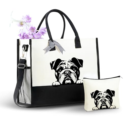 Bulldog Tote Bag with Zipper