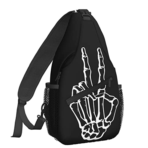 NiuKom Sling Bag For Women Crossbody Shoulder Bag Casual Daypack Backpacks Men Chest Bag Gym Cycling Travel Hiking, Skeleton Peace, One Size, Sling Backpacks