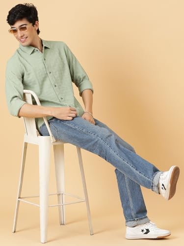 Image of KOTTY Men's Textured Casual Shirt - Long Sleeve||Button-Down Collar||Classic Fit