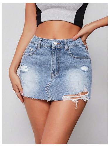 Floerns Women's Mid Waist Zip Up Skinny Pencil Jean Skirt Bodycon Mini Skirt3