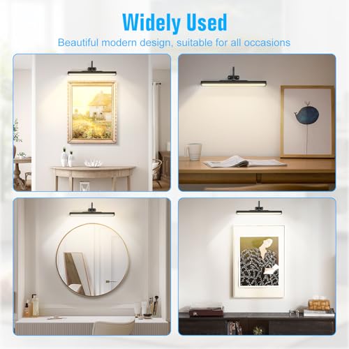 Image of Magnetic Picture Light for Wall Rechargeable Battery Operated, LED Painting Lights with Remote Dimmable and Timer, 3 Color Temps 9 RGB, 16in Art Dispaly Light for Gallery, Dashboard, Artwork
