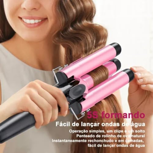 Chapinha Modelador De Cabelo Cerâmica Bivolt Tri-Ondas Ondulador Modeladora Cachos Para Ondular Prof